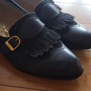 Ferragamo navy and black loafers leather